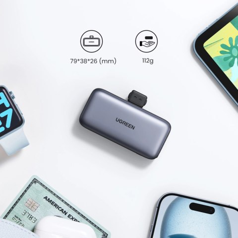 Powerbank Ugreen PB503 5000mAh z portem USB-C i zintegrowanym złączem USB-C - szary Powerbank Ugreen PB503 5000mAh z portem USB-C i zintegrowanym złączem USB-C - szary