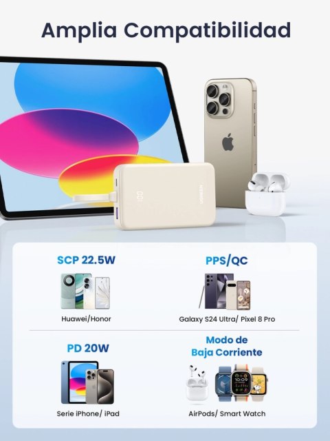 Powerbank Ugreen PB505 20000mAh 22.5W USB-C USB-A wbudowany kabel USB-C - biały Powerbank Ugreen PB505 20000mAh 22.5W USB-C USB-A wbudowany kabel USB-C - biały