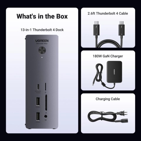 Stacja dokująca Ugreen U710 13w1 2x Thunderbolt 4 / 4x USB-A / DP / RJ45 / czytnik SD TF / USB-C / mini jack 3.5mm