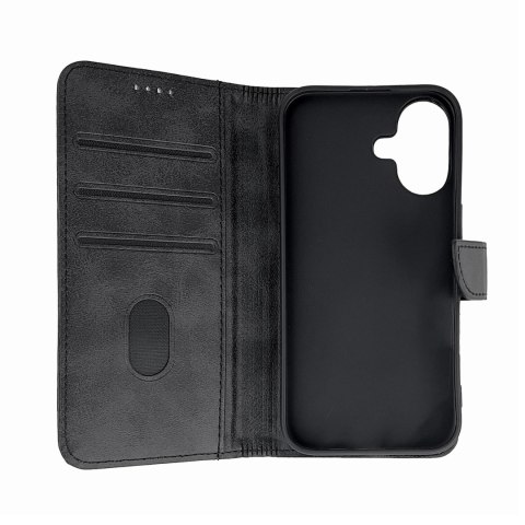 Etui Leather Book Case na iPhone 16 - czarne Etui Leather Book Case na iPhone 16 - czarne