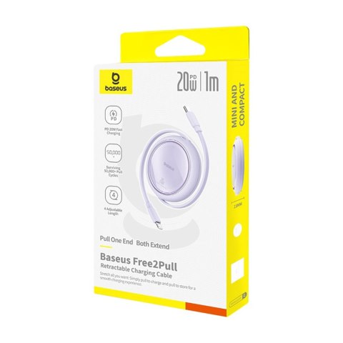 Kabel Baseus Free2Pull zwijany USB-C / Lightning 20W 1m - fioletowy Kabel Baseus Free2Pull zwijany USB-C / Lightning 20W 1m - fioletowy