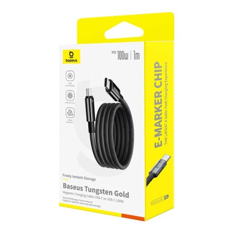 Kabel Baseus Tungsten Gold magnetyczny USB-C / USB-C 100W 1m - czarny Kabel Baseus Tungsten Gold magnetyczny USB-C / USB-C 100W 1m - czarny
