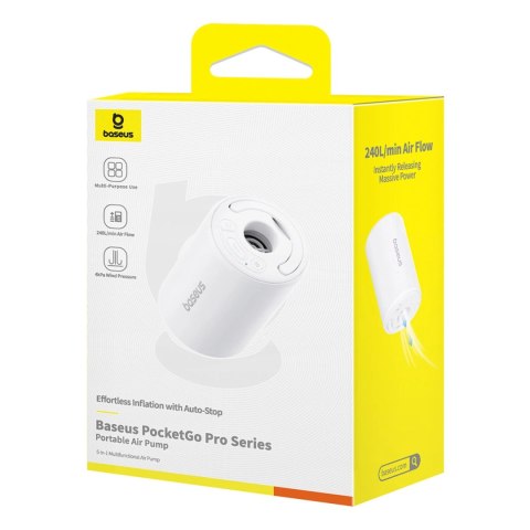 Pompka Baseus PocketGo Pro turystyczna z funkcją odpompowywania powietrza i latarką LED - biała