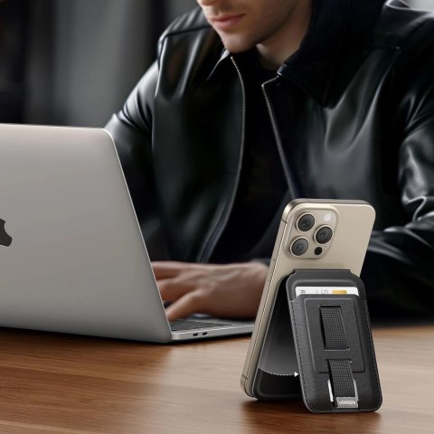 Portfel Ugreen Magnetic Wallet 45166 magnetyczny MagSafe z podstawką i uchwytem na palec - czarny Portfel Ugreen Magnetic Wallet 45166 magnetyczny MagSafe z podstawką i uchwytem na palec - czarny