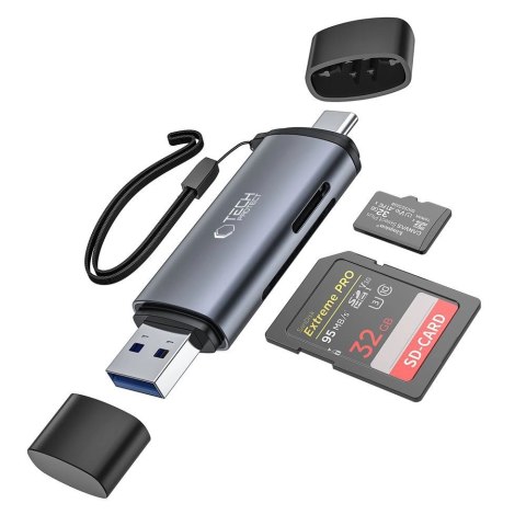 Czytnik Tech-Protect UltraBoost kart SD / micro SD ze złączami USB-C / USB-A - szary Czytnik Tech-Protect UltraBoost kart SD / micro SD ze złączami USB-C / USB-A - szary