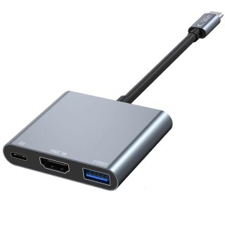 HUB Tech-Protect V1 3w1 USB-C - USB-A 3.0 / USB-C PD 100W / HDMI 4K 30Hz - szary