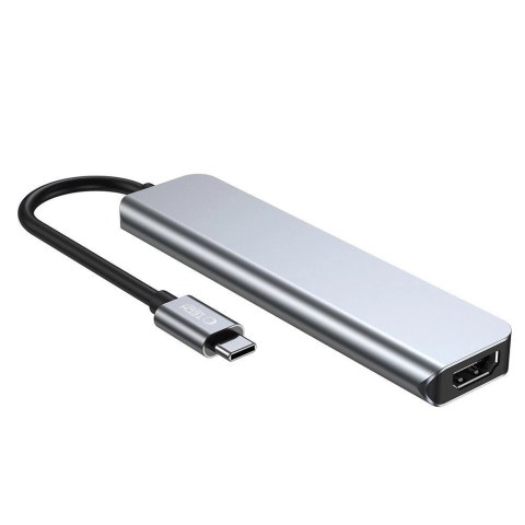 HUB Tech-Protect V4 6w1 USB-C - USB-A 3.0 / USB-A 2.0 / USB-C / HDMI / czytnik kart micro SD / TF / SD - szary
