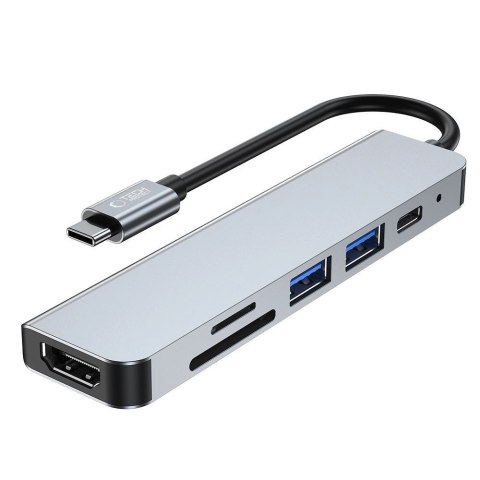 HUB Tech-Protect V4 6w1 USB-C - USB-A 3.0 / USB-A 2.0 / USB-C / HDMI / czytnik kart micro SD / TF / SD - szary
