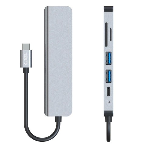 HUB Tech-Protect V4 6w1 USB-C - USB-A 3.0 / USB-A 2.0 / USB-C / HDMI / czytnik kart micro SD / TF / SD - szary