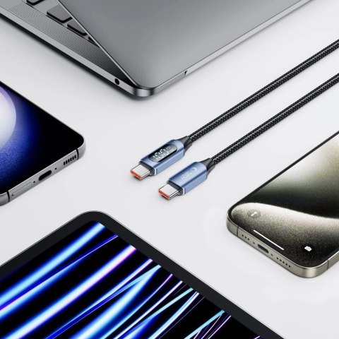 Kabel Tech-Protect UltraBoost z wyświetlaczem LED USB-C / USB-C PD 100W 5A 1m - niebieski Kabel Tech-Protect UltraBoost z wyświetlaczem LED USB-C / USB-C PD 100W 5A 1m - niebieski