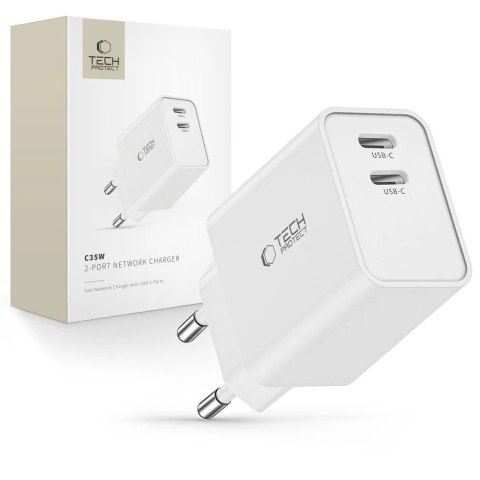 Ładowarka Tech-Protect C35W sieciowa 2x USB-C PD 35W - biała Ładowarka Tech-Protect C35W sieciowa 2x USB-C PD 35W - biała