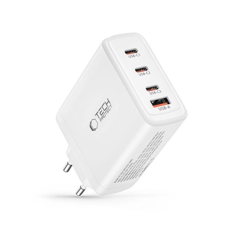 Ładowarka Tech-Protect NC100W-GAN sieciowa GaN 3x USB-C PD 100W / USB-A QC 3.0 - biała Ładowarka Tech-Protect NC100W-GAN sieciowa GaN 3x USB-C PD 100W / USB-A QC 3.0 - biała