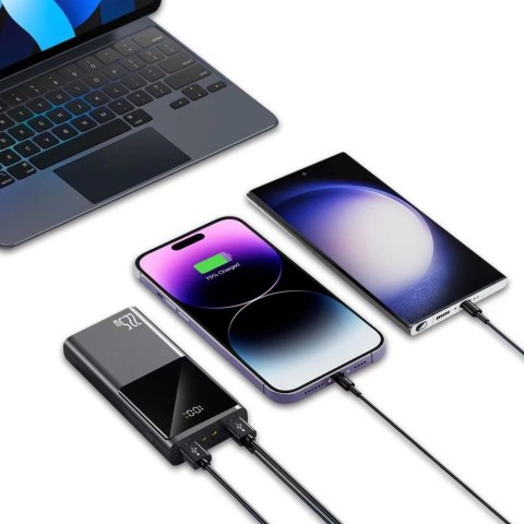 Powerbank Tech-Protect PB13 20000mAh 22.5W 2x USB-A / USB-C / Lightning z kablem USB-C / USB-A - szary Powerbank Tech-Protect PB13 20000mAh 22.5W 2x USB-A / USB-C / Lightning z kablem USB-C / USB-A - szary