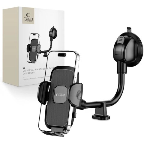 Uchwyt Tech-Protect V3 z długim ramieniem na telefon do samochodu na szybę przednią / kokpit - czarny Uchwyt Tech-Protect V3 z długim ramieniem na telefon do samochodu na szybę przednią / kokpit - czarny
