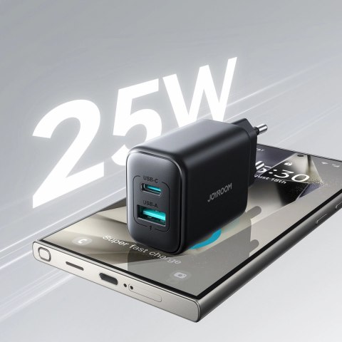 Ładowarka Joyroom JR-TCF13 sieciowa USB-C / USB-A 25W SFC / PPS / PD - czarna Ładowarka Joyroom JR-TCF13 sieciowa USB-C / USB-A 25W SFC / PPS / PD - czarna