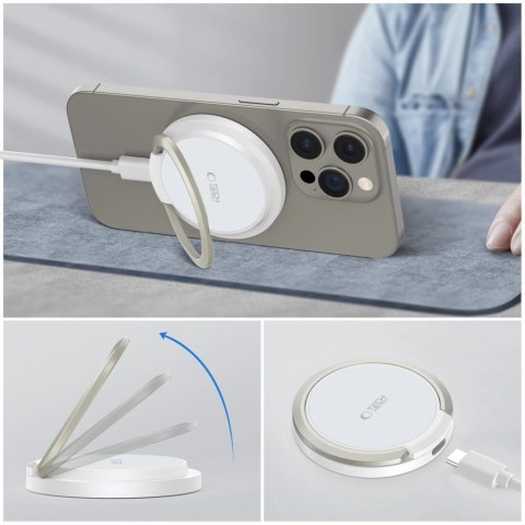 Ładowarka Tech-Protect QI15W-A33 indukcyjna z MagSafe i podstawką z kablem USB-A / USB-C - biała