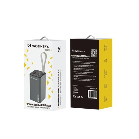 Powerbank Wozinsky K65+ 65W 30000mAh 2x USB-C, 1x USB-A 65W - szary Powerbank Wozinsky K65+ 65W 30000mAh 2x USB-C, 1x USB-A 65W - szary
