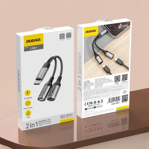 Adapter Dudao L13C+ 2w1 USB-C - szary Adapter Dudao L13C+ 2w1 USB-C - szary
