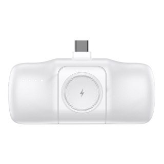 Mini powerbank Wozinsky WF16-YCS 5000mAh 15W USB-C z wbudowanym kablem USB-C i ładowarką do Apple Watch - biały