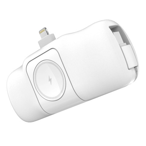 Mini powerbank Wozinsky WF16-YLS 5000mAh 15W Lightning z wbudowanym kablem USB-C i ładowarką do Apple Watch - biały Mini powerbank Wozinsky WF16-YLS 5000mAh 15W Lightning z wbudowanym kablem USB-C i ładowarką do Apple Watch - biały