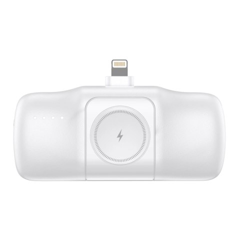 Mini powerbank Wozinsky WF16-YLS 5000mAh 15W Lightning z wbudowanym kablem USB-C i ładowarką do Apple Watch - biały Mini powerbank Wozinsky WF16-YLS 5000mAh 15W Lightning z wbudowanym kablem USB-C i ładowarką do Apple Watch - biały