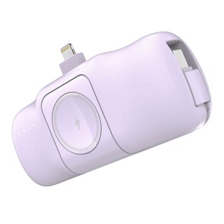 Mini powerbank Wozinsky WF16-YLS 5000mAh 15W Lightning z wbudowanym kablem USB-C i ładowarką do Apple Watch - fioletowy