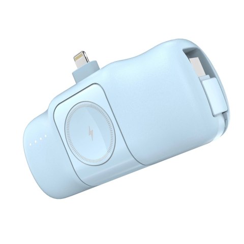 Mini powerbank Wozinsky WF16-YLS 5000mAh 15W Lightning z wbudowanym kablem USB-C i ładowarką do Apple Watch - niebieski