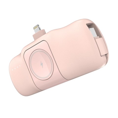Mini powerbank Wozinsky WF16-YLS 5000mAh 15W Lightning z wbudowanym kablem USB-C i ładowarką do Apple Watch - różowy Mini powerbank Wozinsky WF16-YLS 5000mAh 15W Lightning z wbudowanym kablem USB-C i ładowarką do Apple Watch - różowy