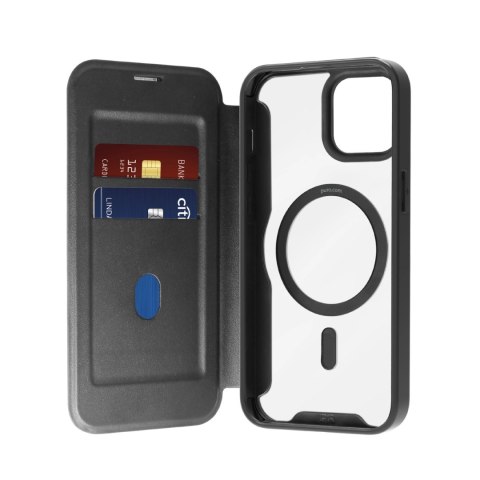 Etui skórzane Puro Book Mag MagSafe z klapką i schowkiem na karty do iPhone 16 Plus - czarne Etui skórzane Puro Book Mag MagSafe z klapką i schowkiem na karty do iPhone 16 Plus - czarne