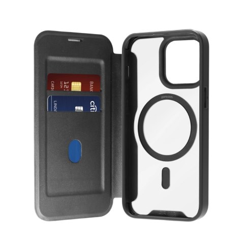 Etui skórzane Puro Book Mag MagSafe z klapką i schowkiem na karty do iPhone 16 Pro - czarne Etui skórzane Puro Book Mag MagSafe z klapką i schowkiem na karty do iPhone 16 Pro - czarne