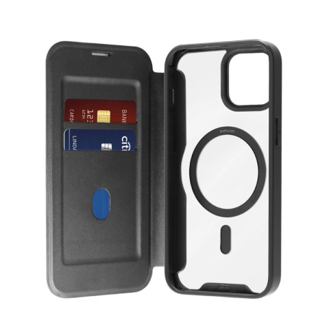 Etui skórzane Puro Book Mag MagSafe z klapką i schowkiem na karty do iPhone 16 - czarne Etui skórzane Puro Book Mag MagSafe z klapką i schowkiem na karty do iPhone 16 - czarne