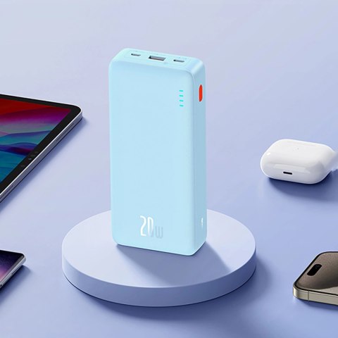 Powerbank Baseus Airpow 20W 20000mAh z białym kablem Baseus Simple Series USB-A - USB-C 50cm - niebieski