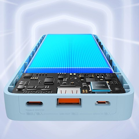Powerbank Baseus Airpow 20W 20000mAh z białym kablem Baseus Simple Series USB-A - USB-C 50cm - niebieski