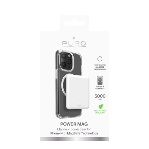 Powerbank Puro Power Mag 5000mAh z MagSafe USB-C - biały Powerbank Puro Power Mag 5000mAh z MagSafe USB-C - biały