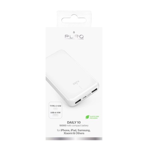 Powerbank Puro White 10000mAh 12W 2xUSB-A + USB-C - biały Powerbank Puro White 10000mAh 12W 2xUSB-A + USB-C - biały