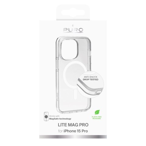 Puro Cover in PC+TPU+TPE with integrated magnets "LITE MAG PRO" for iPhone 15 Pro, white color Puro Cover in PC+TPU+TPE with integrated magnets "LITE MAG PRO" for iPhone 15 Pro, white color