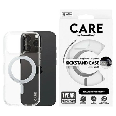 Etui CARE by PanzerGlass Feature Kickstand Case z MagSafe na iPhone 16 Pro - srebrne Etui CARE by PanzerGlass Feature Kickstand Case z MagSafe na iPhone 16 Pro - srebrne