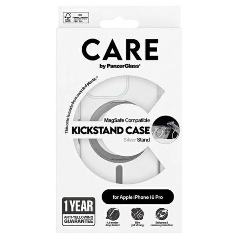 Etui CARE by PanzerGlass Feature Kickstand Case z MagSafe na iPhone 16 Pro - srebrne Etui CARE by PanzerGlass Feature Kickstand Case z MagSafe na iPhone 16 Pro - srebrne
