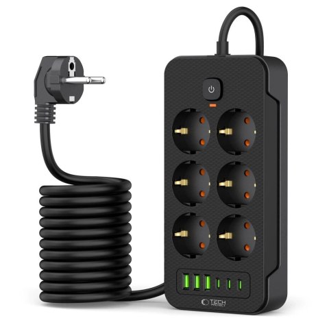 Listwa zasilająca Tech-Protect PC6X6 6 gniazd 240V + 3xUSB-A + 3xUSB-C 200cm - czarna Listwa zasilająca Tech-Protect PC6X6 6 gniazd 240V + 3xUSB-A + 3xUSB-C 200cm - czarna