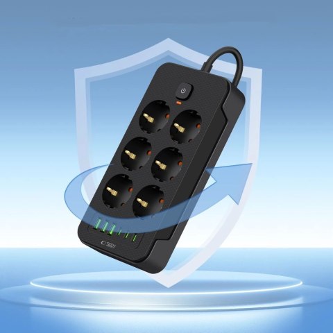 Listwa zasilająca Tech-Protect PC6X6 6 gniazd 240V + 3xUSB-A + 3xUSB-C 200cm - czarna Listwa zasilająca Tech-Protect PC6X6 6 gniazd 240V + 3xUSB-A + 3xUSB-C 200cm - czarna