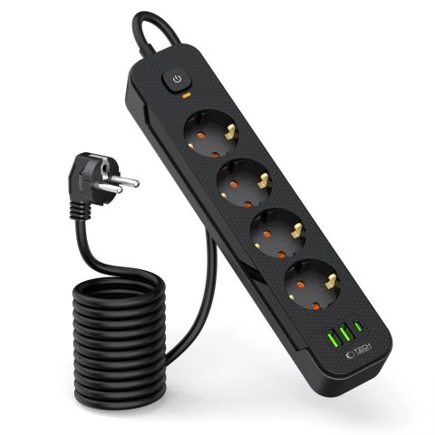 Listwa zasilająca Tech-Protect PCL4X3 4 gniazda 240V + 2xUSB-A + 1xUSB-C 200 cm - czarna Listwa zasilająca Tech-Protect PCL4X3 4 gniazda 240V + 2xUSB-A + 1xUSB-C 200 cm - czarna