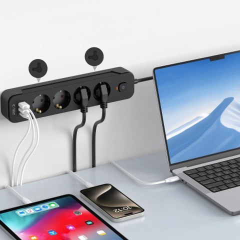 Listwa zasilająca Tech-Protect PCL4X3 4 gniazda 240V + 2xUSB-A + 1xUSB-C 200 cm - czarna Listwa zasilająca Tech-Protect PCL4X3 4 gniazda 240V + 2xUSB-A + 1xUSB-C 200 cm - czarna