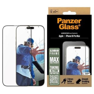 Szkło hartowane PanzerGlass Screen Protector Aluminum Frame Ultra-Wide Fit z aluminiową ramką na iPhone 16 Pro Max