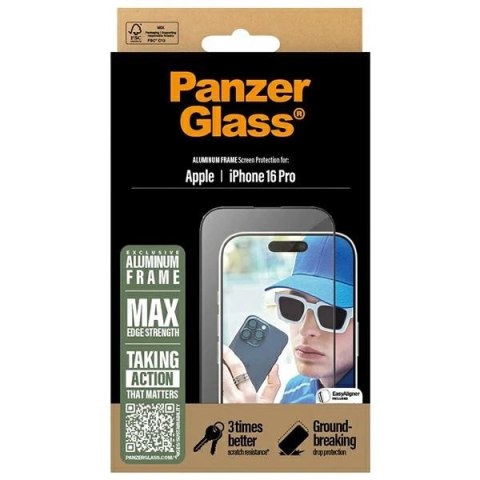 Szkło hartowane PanzerGlass Screen Protector Aluminum Frame Ultra-Wide Fit z aluminiową ramką na iPhone 16 Pro Szkło hartowane PanzerGlass Screen Protector Aluminum Frame Ultra-Wide Fit z aluminiową ramką na iPhone 16 Pro