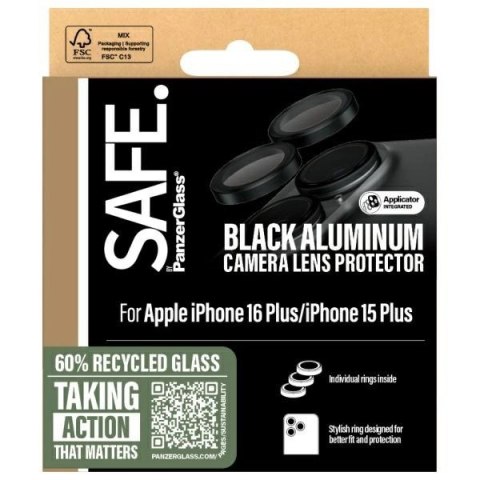 Szkło hartowane SAFE by PanzerGlass na aparat do iPhone 16 / 16 Plus - czarne Szkło hartowane SAFE by PanzerGlass na aparat do iPhone 16 / 16 Plus - czarne
