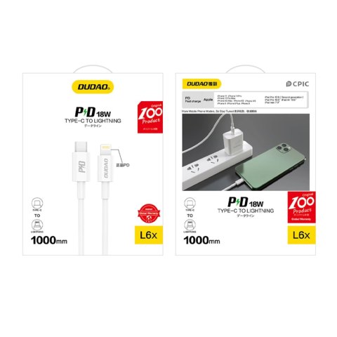 Kabel Dudao L6X USB-C - Lightning PD 20W 1m - biały Kabel Dudao L6X USB-C - Lightning PD 20W 1m - biały