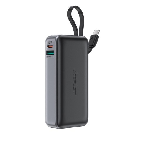 Powerbank Acefast M7-10000 PD30W z wbudowanym kablem - czarny Powerbank Acefast M7-10000 PD30W z wbudowanym kablem - czarny