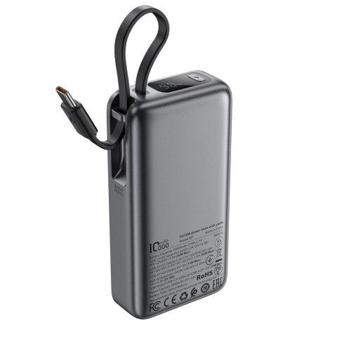 Powerbank Acefast M7-10000 PD30W z wbudowanym kablem - czarny Powerbank Acefast M7-10000 PD30W z wbudowanym kablem - czarny