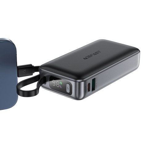 Powerbank Acefast M7-10000 PD30W z wbudowanym kablem - czarny Powerbank Acefast M7-10000 PD30W z wbudowanym kablem - czarny
