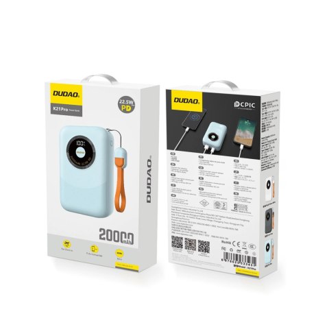 Powerbank Dudao K21Pro Mini 20000mAh 22.5W - niebieski Powerbank Dudao K21Pro Mini 20000mAh 22.5W - niebieski